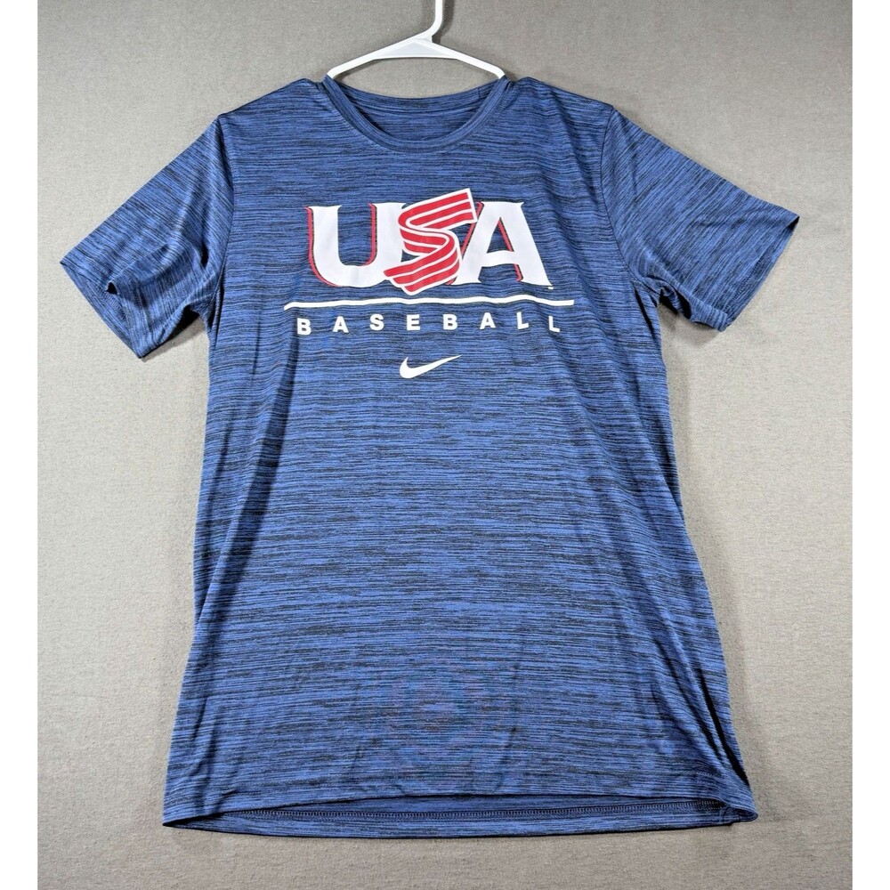 Team USA Baseball Nike Dri-FIT Shirt Mens Small Blue Performance Center Swoosh